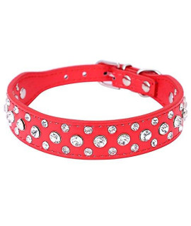 Dogs Kingdom 12-20 Length Personalized Rhinestone Leather Bling Crystal Pet Dog Cat Collars For Small Medium Breeds Red L