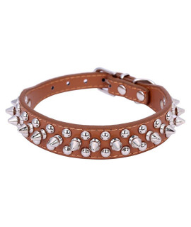Dogs Kingdom 10-24 Length Soft Leather Mushrooms Rivet And Spikes Studded Adjustable Buckle Pet Puppy Dog Collar For Small Medium Large Dogs Breeds Brown L