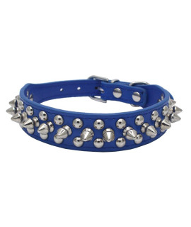 Dogs Kingdom 10-24 Length Soft Leather Mushrooms Rivet And Spikes Studded Adjustable Buckle Pet Puppy Dog Collar For Small Medium Large Dogs Breeds Dark Blue Xxl
