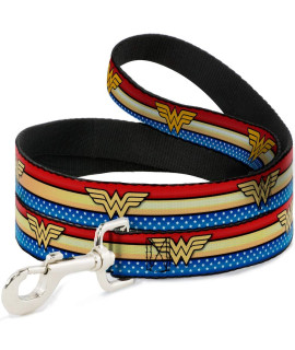 Dog Leash Wonder Woman Logo Stripe Stars Red Gold Blue White 4 Feet Long 0.5 Inch Wide