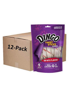 Dingo Twist Sticks Jumbo Rawhide Chews, 9-Count, 12-Packs