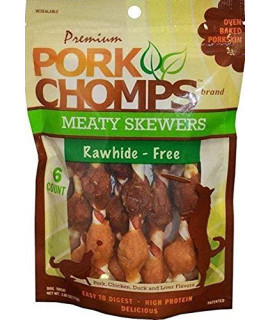 Pork Chomps Premium 6CT Meaty Skewers, Brown