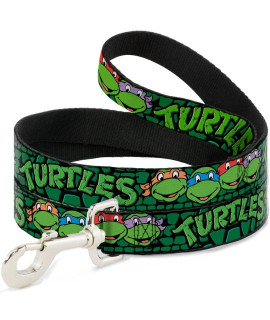 Dog Leash TMNT Ninja Turtles Group Faces Turtle Shell Black Green 6 Feet Long 1.5 Inch Wide