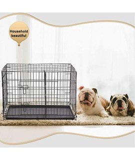 Dog Crate Dog Cage Pet Crate Folding Metal 30 Inch Pet Cage Double Door W/Divider Panel Wire Animal Cage Dog Kennel Leak-Proof Plastic Tray