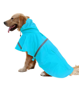 NACOCO Large Dog Raincoat Adjustable Pet Water Proof Clothes Lightweight Rain Jacket Poncho Hoodies with Strip Reflective (L, Lake Blue)