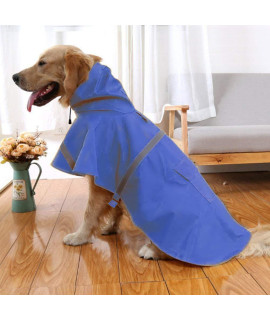 Nacoco Large Dog Raincoat Adjustable Pet Water Proof Clothes Lightweight Rain Jacket Poncho Hoodies With Strip Reflective (Xxxl, Blue)
