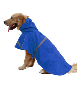 Nacoco Large Dog Raincoat Adjustable Pet Water Proof Clothes Lightweight Rain Jacket Poncho Hoodies With Strip Reflective (Xxl, Blue)