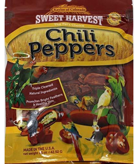 Sweet Harvest Chili Peppers Treat, 1.5 Oz Bag - Real Chili Peppers for Birds - Cockatiels, Parakeets, Parrots, Macaws, Conures