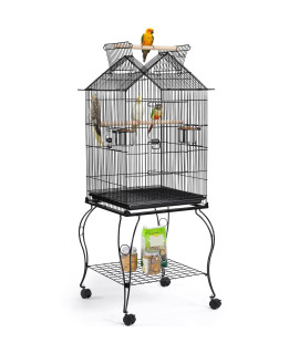 Yaheetech 57-Inch Rolling Open Top Roof Bird Cage For Mid-Sized Parrots Cockatiels Caique Quaker Monk Indian Ring Neck Green Cheek Conure Middle Bird Cage With Detachable Stand