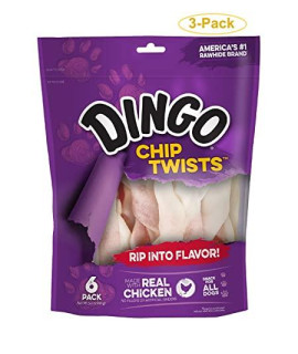 Dingo Chip Twists Meat & Rawhide Chew Small - 3.9 oz (6 Pack) - Pack of 3