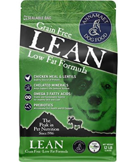 Annamaet grain-Free Lean Reduced Fat Formula Dry Dog Food, (chicken Duck), 12-lb Bag