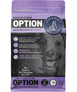 Annamaet Original Option Formula Dry Dog Food, 24% Protein (Salmon & Brown Rice), 12-lb Bag