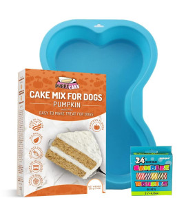 Puppy cake Mix Dog Birthday cake Kit, with Bone Silicone Pan and candles (Pumpkin, Blue)