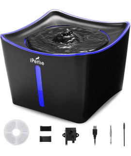 Ipettie Kamino Pet Water Fountain 101Oz3L Ultra-Quiet Automatic Cat Water Dispenser With Led Light & Water Level Window Auto Power Off Usb Pump & Dual Filters For Cats And Dogs Black
