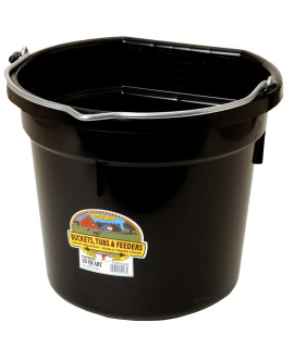 Plastic Animal Feed Bucket (Black) - Little Giant - Flat Back Plastic Feed Bucket with Metal Handle (20 Quarts / 5 Gallons) (Item No. P20FBBLACK6)