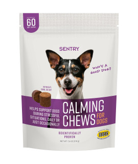 Sentry Calming Chews for Dogs, Calming Aid Proven to Reduce Stress and Anxiety, Pheromones Prevent Unwanted Behaviors Including Barking, Jumping, and Separation Anxiety, 60 Count