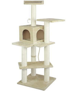 Cat Tree Cat Tower Cat Condo 57-72 inches Tall Multi-Level Playpen House Kitty Activity Tree Center with Funny Toys (Beige 60")