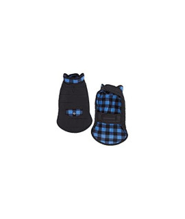 PetEdge Casual Canine Reversible Dog Parka - Blue Plaid (X-Small)