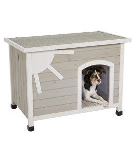 MidWest Homes for Pets Eillo Folding Outdoor Wood Dog House, No Tools Required for Assembly | Dog House Ideal for Small Dog Breeds, Beige (12EWDH-S)