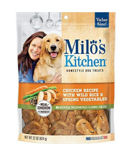 Milos Kitchen Homestyle Dog Treats, chicken Recipe with Wild Rice & Spring Vegetables, 22 Ounce Bag
