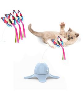 Moonshuttle Automatic Interactive 360 Degree Rotating Butterfly Flying Cat Toy with Extra 3pcs Replacement Butterfly (Light Blue)