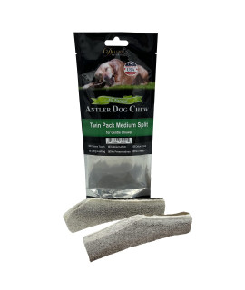 Deluxe Naturals Elk Antler chews for Dogs Naturally Shed USA collected Elk Antlers All Natural A-grade Premium Elk Antler Dog chews Product of USA, Twin Pack Medium Split