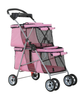 Dog Stroller cat Stroller Pet carriers Bag Jogger Stroller for Small Medium Dogs cats Travel camping 4 Wheels Lightweight Folding crate Stroller with Soft Pad (Pink)