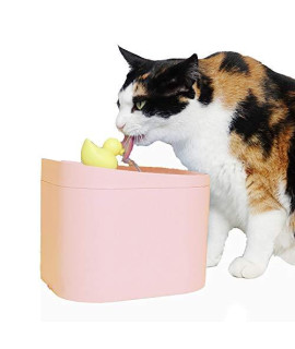 Moonshuttle Cats and Dogs Automatic Water Fountain with Rubber Duck Water Fall 2.5 Liter (0.55 Gallon) BPA Free, Pet Safe Material. Silicone Mat Included (Pink)