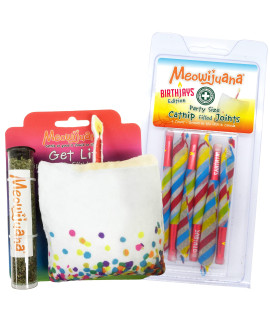 Meowijuana | Birthjays Bundle | Birthjays Catnip Joints and Get Lit Cake | Promotes Play and Cat Health | Includes Organic Catnip | Feline and Cat Lover Approved
