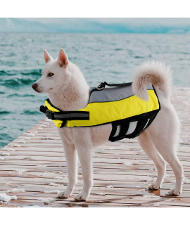 Namsan Dog Life Vest Inflatable Dog Life Jacket Reflective Safety Pet Swimming Suit With High Floating Adjustable Preserver For Dogs Yellow Large