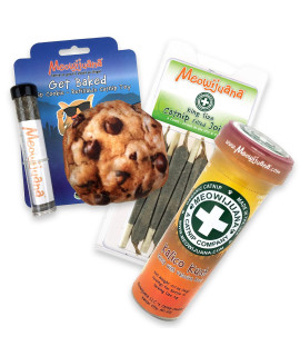 Meowijuana | Get Baked Bundle | Get Baked Cookie, King Size Catnip Joints, and Kalico Kush | Organic | Grown in The USA | Feline and Cat Lover Approved