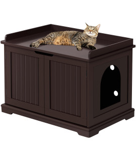 Yaheetech Wood Cat Litter Box Enclosure Indoor Cat Crate With Double Doors Decorative Pet Side Table For Living Room Hidden Washroom Storage Bench For Large Cat Kitty Espresso