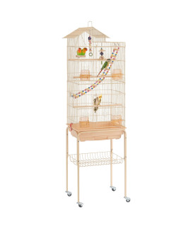 Yaheetech 624 Roof Top Bird Cage Wrought Iron Rolling Parrot Cage For Medium Small Birds Budgies Cockatiels Parakeets Canary