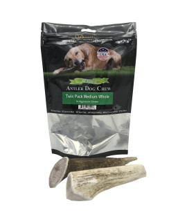 Deluxe Naturals Elk Antler Chews For Dogs Naturally Shed Usa Collected Elk Antlers All Natural A-Grade Premium Elk Antler Dog Chews Product Of Usa, Twin Pack Medium Whole