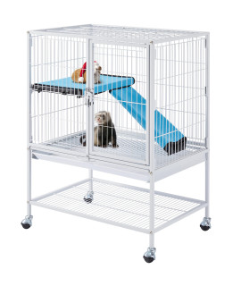 Yaheetech Small Animal Cage, Metal Pet Cage With Removable Trayladderwheels, Ferret Cage, Chinchilla Cage, Sugar Glider Cage, White