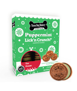 Three Dog Bakery Lick'n Crunch! Puppermint Sandwich Cookies, Carob and Green Cr?e Peppermint Flavor, Premium Treats for Dogs, 13 Ounces Each