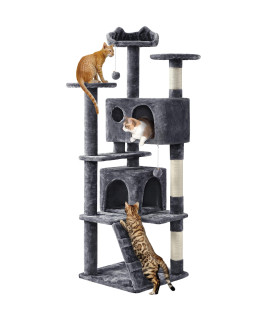 Yaheetech Cat Tree Tower Multi-Level Large Plush Condo Cat Furniture With Sisal Scratching Posts And 2 Danglinge Balls
