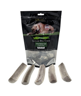 Deluxe Naturals Elk Antler Chews For Dogs Naturally Shed Usa Collected Elk Antlers All Natural A-Grade Premium Elk Antler Dog Chews Product Of Usa, 5-Pack Medium Split