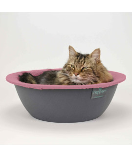 Hepper Cat Nest - Washable Cat Bed with Removable Fluffy Fleece Liner - Cozy Comfy Calming Cat Bed Round Shape - Cat Warming Bed - Donut Cat Bed Desk Ready - Small Cat Bed for Indoor Cats (Grey/Pink)