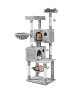 Yaheetech 73In Cat Tree Tower For Indoor Cats, Multi-Level Cat Activity Center With Scratching Posts Large Cat Condo With Funny Hammock For Kittens, Light Gray