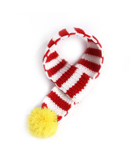 Elegantstunning Pet Christmas Knitted Scarf With Fuzzy Pompom Winter Warm Scarf Neck Warmer Bandana For Cats Dogs White+Red M