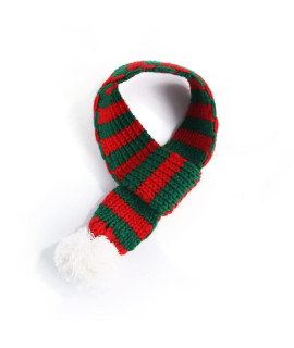 Elegantstunning Pet Christmas Knitted Scarf With Fuzzy Pompom Winter Warm Scarf Neck Warmer Bandana For Cats Dogs Red+Green L