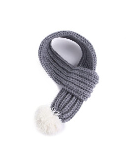 Elegantstunning Pet Christmas Knitted Scarf With Fuzzy Pompom Winter Warm Scarf Neck Warmer Bandana For Cats Dogs Grey L
