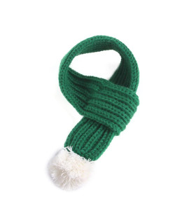 Elegantstunning Pet Christmas Knitted Scarf With Fuzzy Pompom Winter Warm Scarf Neck Warmer Bandana For Cats Dogs Green S