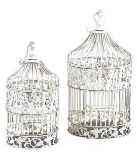 Deco 79 Metal Abstract Birdcage with Latch Lock Closure and Hanging Hook, Set of 2 15, 18H, White