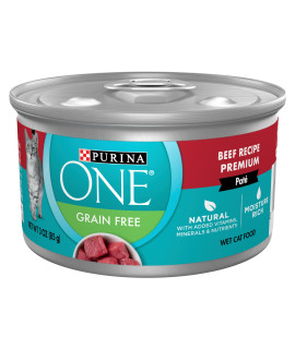 Purina ONE Natural, High Protein, Grain Free Wet Cat Food Pate, Beef Recipe - 3 oz. Pull-Top Can