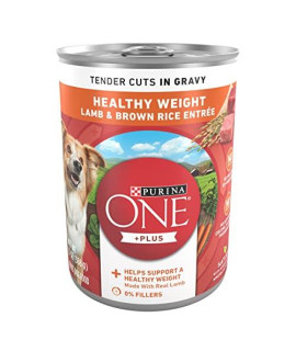 PURINA ONE Plus Tender Cuts in Gravy Healthy Weight Lamb and Brown Rice Entree in Wet Dog Food Gravy - 13 oz. Can