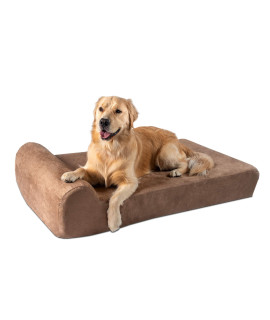 Big Barker Orthopedic Dog Bed w/Headrest - 7 Dog Bed for Large Dogs w/Washable Microsuede Cover - Elevated Dog Bed Made in The USA w/ 10-Year Warranty (Headrest, Large, Khaki)