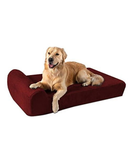 Big Barker Orthopedic Dog Bed w/Headrest - 7?Dog Bed for Large Dogs w/Washable Microsuede Cover - Elevated Dog Bed Made in The USA w/ 10-Year Warranty (Headrest, Large, Burgundy)