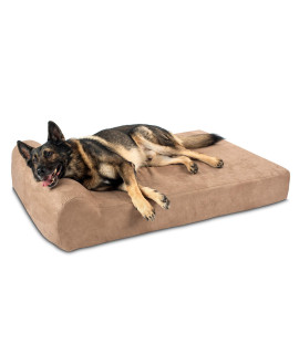 Big Barker Orthopedic Dog Bed w/Headrest - 7 Dog Bed for Large Dogs w/Washable Microsuede Cover - Elevated Dog Bed Made in The USA w/ 10-Year Warranty (Headrest, XL, Khaki)